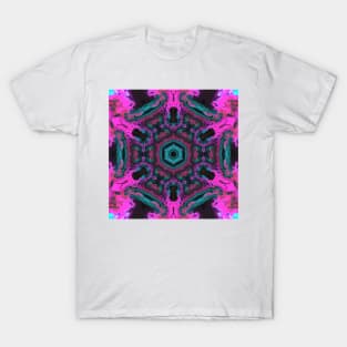 Psychedelic Hippie Flower Pink Black and Teal T-Shirt